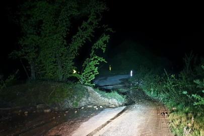 Bursa'da heyelan nedeniyle köy yoluna ağaçlar düştü