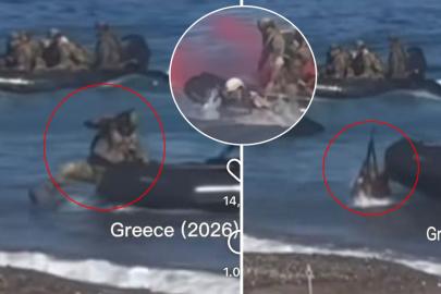Yunan askerlerinin tatbikatı sosyal medyada viral oldu. Karaya ayak basamadan denize düştüler